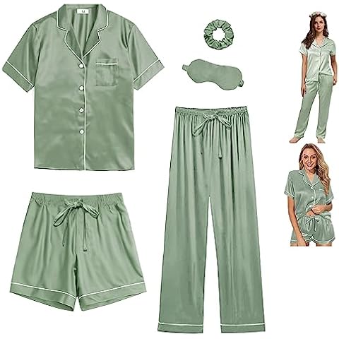 Y WJing Yi Jia 5Pcs Women's Silk Satin Pyjama Set Cover