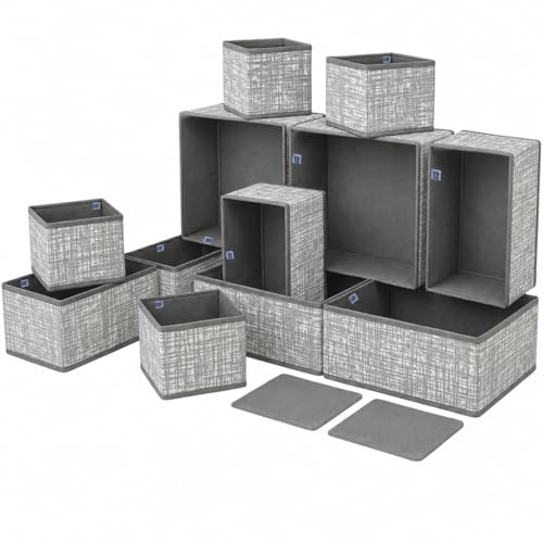 Image of Skrill 12-Piece Foldable Cloth Storage Box Set | Cube Baskets, Bins & Dividers for Closet & Dresser Drawer Organization - Crosshatch Grey