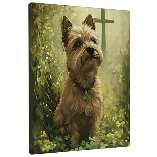 Impression sur toile représentant un chien cairn terrier de la Saint-Patrick - 30,5 x 40,6 x 2,5 cm - Décoration murale pour salon, chambre à coucher, femme et homme