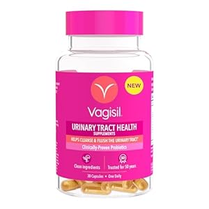 Vagisil Urinary Tract Health Supplements, Clinically-Proven Probiotics, Protects Urinary Tract Health, Clean Ingredients, Helps Cleanse and Flush UTI-Causing Bacteria, 1 Capsule Daily, 30 Capsules