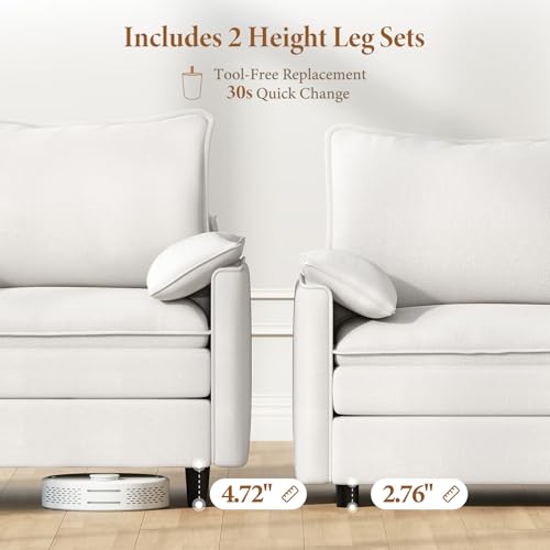 Image of Vesgantti Large Modular Sectional Sofa, Big Comfy Cloud Couch with Ottoman Deep Seat Chenille Cloud Sofa, 8 Seater Large Sectional Couches for Living Room, Bedroom and Apartment, Snow White