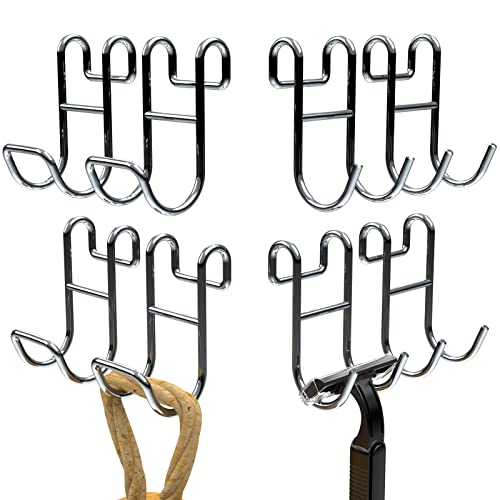 Image of Shower Caddy Hooks, Razor Hanger for Shelf and Loofah (Silver - 4 Closed 4 Open)