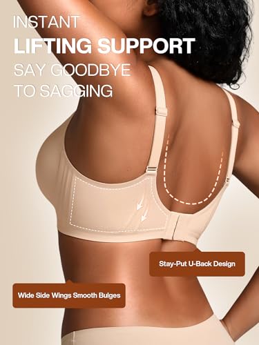 Top 7 Best Bras for Sagging Breasts 4 Cuteio Wireless Jelly Bras for Women No Underwire with Support - Seamless Wirefree Bralettes Everyday Full Coverage Comfort Tshirt Padded Bra Nude L