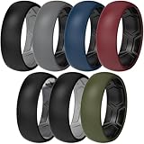 ThunderFit Anillos de boda de silicona para hombres y mujeres, diseño de dos tonos, 2 mm de grosor, transpirables, anillos de compromiso de goma unisex en estilo estrecho y ancho, paquete de 7, 12.5