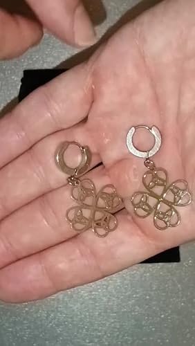 Orecchini Trifoglio da Donna Quattro Foglie Penzoloni in Acciaio Inox Lucky Trifoglio Orecchini a Cerchio Gioielli Trendy Regali da Donna (Argento 1