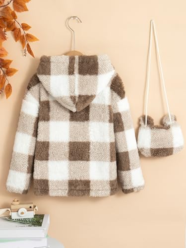 Girls' Plaid Fleece Jacket, Zip Up Hoodie with Plush Coat, Warm Winter Outwear2