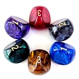 Marbled Polyhedral D3 Dice Set, 6 Pieces, Multi-Color with Gold Numbers