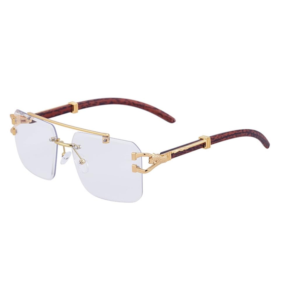 Holzsonnenbrille für Herren, quadratisch, randlos, Damen-Sonnenbrille, Holzmaserung, Vintage-Mode, Brille, Luxus-Retro