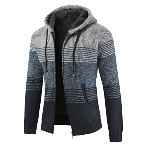 Image of Kinkia Men's Zip Up Hoodies Casual Long Sleeve Full Zipper Sherpa Fleece Lined Knit Cardigan Sweater Jacket with Pockets