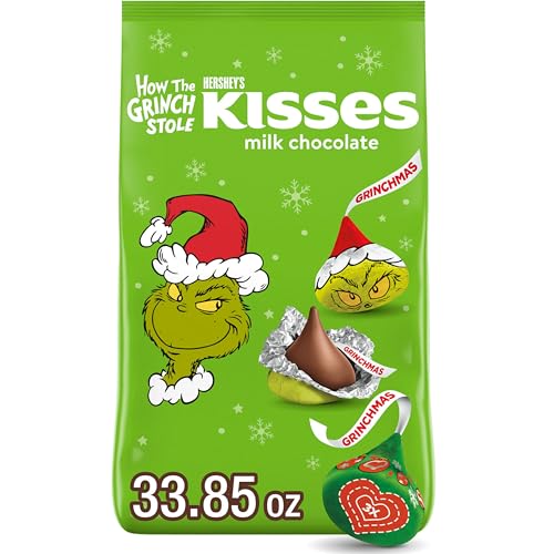 HERSHEY'S KISSES Grinch Milk Chocolate, Christmas Candy Bulk Bag,...