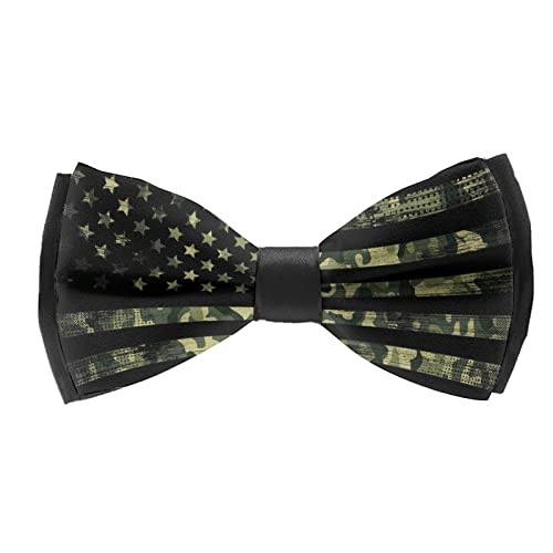 RIMENCH Men's Bow Tie Fashion Necktie Pre-Tied Satin Formal Tuxedo Tie American Flag Patriotic USA Green Camo Novel Bowtie for Wedding, Party, Dress up, Christmas