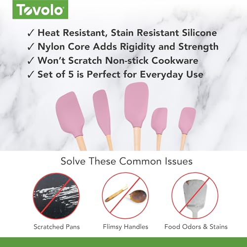Tovolo Silicone Spatula with Wooden Handle Set of 5 Piece Silicone Kitchen Utensil Set Spoonula Jar Scraper Mini Spatula and Spoonula for Cooking Baking Mixing Folding Pink Sorbet by Tovolo - Image 3