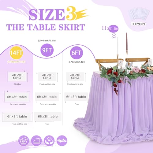 QueenDream 14ft Lavender Chiffon Table Skirt Purple Sheer Tablecloth for Rectangle Tables for Baby Shower Birthday Party Decorations by QueenDream - Image 4