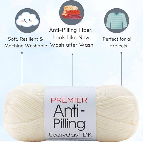 Image of Premier Yarns Anti-Pilling Everyday DK Cream 1107-02 (3-Skeins - Same Dye Lot) DK Light Worsted #3 Anti-Pilling Acrylic Yarn for Crocheting and Knitting with Project Bag