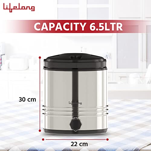Image of Lifelong 6.5 litres Insulated Stainless Steel Water Jug| Thermos Jug| Hot & Cold | Easy to Carry Handle| Leakproof Tap| Spill-Proof Airtight Lid (LLWMJ65, Silver)