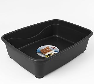 Open Cat Litter Box – Large Nonstick Litter Pan for Small & Large Cats | Durable Standard Box, Easy to Clean (Black)