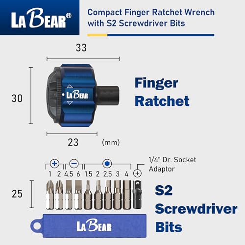 Image of LABEAR Mini Magnetic Finger Ratchet Wrench Set, 1 /4 Inch Drive S2 Bits (Pack of 2)