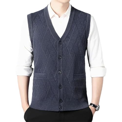 Men’S Thick Argyle Knit Sweater Vest Office Slim Fit Mandarin Collar Sleeveless Button Down Cardigan