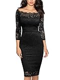Miusol Women's Retro Off Shoulder 2/3 Sleeve Cocktail Mini Dress (Medium, Black)