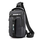 Mochila Transversal Masculina Com Porta USB, Bolsa Tiracolo Impermeável, Alça Ajustável (Preto)