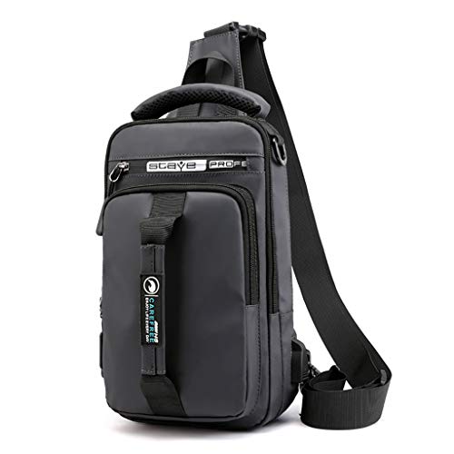 Mochila Transversal Masculina Com Porta USB, Bolsa Tiracolo Impermeável, Alça Ajustável (Preto)