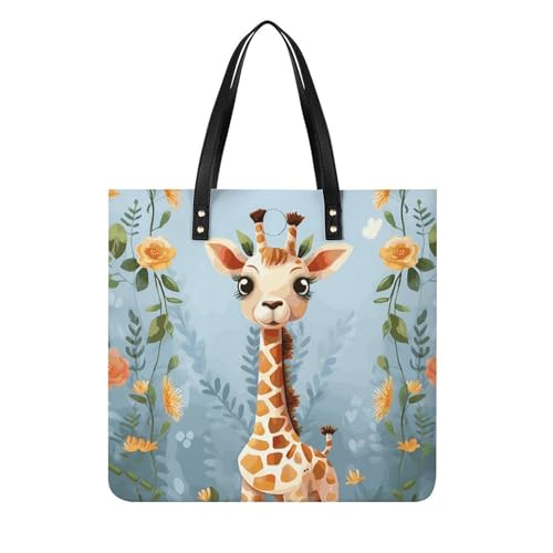 Sac à main pour femme motif girafe et fleurs souple