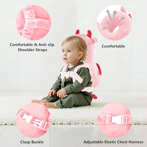 Image of Baby Head Back Protector Backpack Toddler Safety Protector Cushion Pad Soft, Adjustable and Lightweight Design for Safe Walking and Crawling Toddlers Girls and Boys(Pink Devil)
