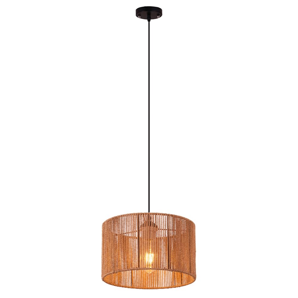 CHUNGYANG E27 Screw Decorative Light for Dining Room Hallway Country Style Natural Hemp Rope Lighting Fixture with Adjustable Suspension Line Vintage Pastoral Kitchen Chandelier Boho Pendant Light