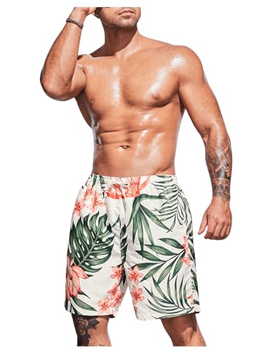Men's Plus Size Tropical Print Elastic High Waist Casual Boho Shorts Drawstring Waist Swim Trunks3