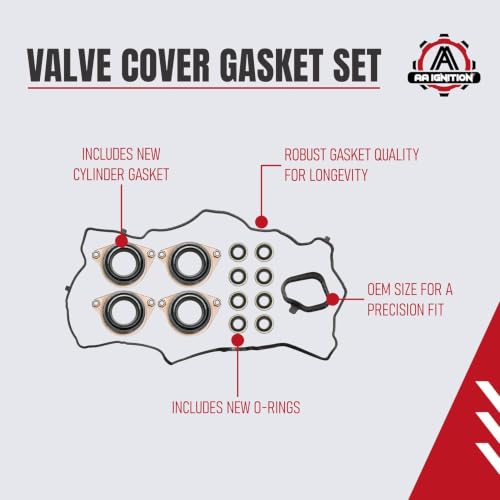 Image of Engine Valve Cover Gasket Set Replacement by AA Ignition - Compatible with Honda Vehicles - 2013, 2014, 2015, 2016, 2017 Accord EX, EX-L, LX, LX-S, Sport 2.4L - Replaces 2030-5A2-A01, 12341-5A2-A01
