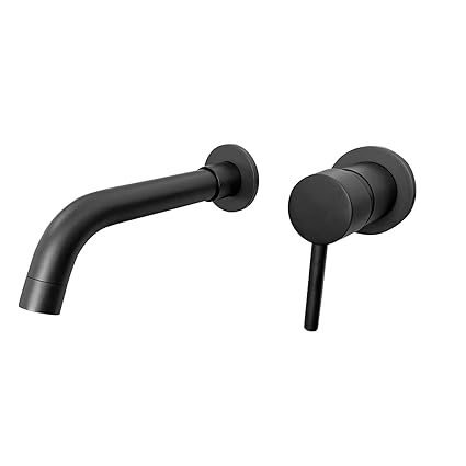 EGLGCC Matte Black Wall Mount Bathroom Sink Faucet Single Handle 8 Inch Spout One Hole Lavatory Vanity Cold Hot Water Widespread Vessel Sink Mixer Bar Tap Bathroom Faucet