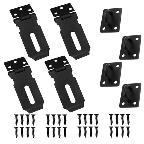 Image of HLMOptimo Padlock Latch Lock 3 Inch Stainless Steel Hasp Lock Latch Matte Black Door Lock Hasp Latch with Screws for Door Shed Cabinet 4 Packs (4, 3 inch)