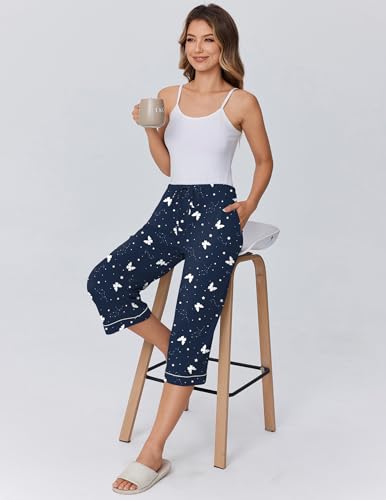 Image of Ekouaer Womens Pajamas Pants Capri Pj Bottoms with Pockets Sleep Pants