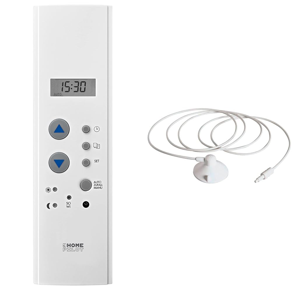 HOMEPILOT Zeitschaltuhr Gurtkastenformat + 1,5 m Sonnensensor, Rollladenschalter für Rollladenmotor