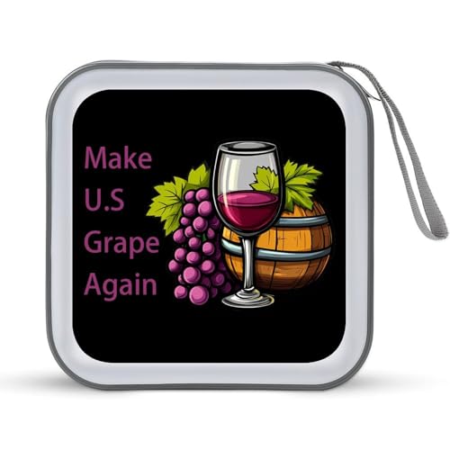 Make U.S Grape Again Wine CD Case Plastic DVD Case Holder Wallet Disc Storage Organizer for Car Travel