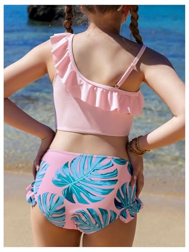 SHENHE Girl's 2 Piece Swimsuit Ruffle Flounce Bathing Suit Tropical Print Bikini Set2
