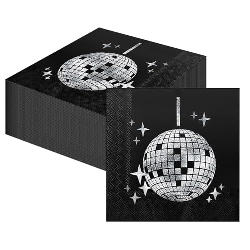 yolzhxe 40 Pièces Serviettes Disco, 25x25 cm Serviettes Décoratives Boule Disco, 70s 80s 90s Décoratives Anniversaire Rétro, pour Décoration De Table de...