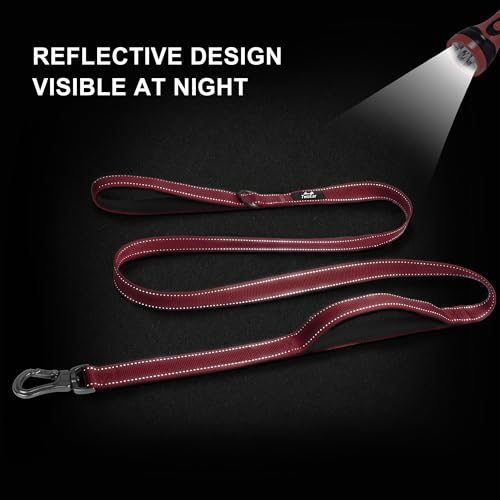 TwoEar 6FT 1IN Strong Red Dog Leash with 2 Padded Handles, Traffic Handle Extra Control, Comfortable Soft Dual Handle, Auto Lock Hook, Reflective Walking Lead for Small Medium and Large Dogs - Image 6
