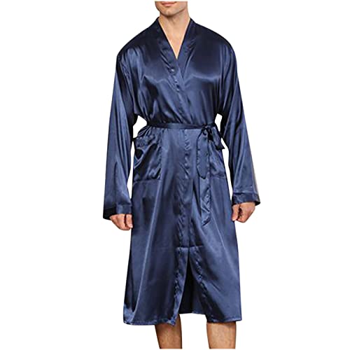 Mens Satin Robe Lightweight Fashion Soft Big and Tall Bathrobe with Belt Oversized Casual Loungewear with Pocket
