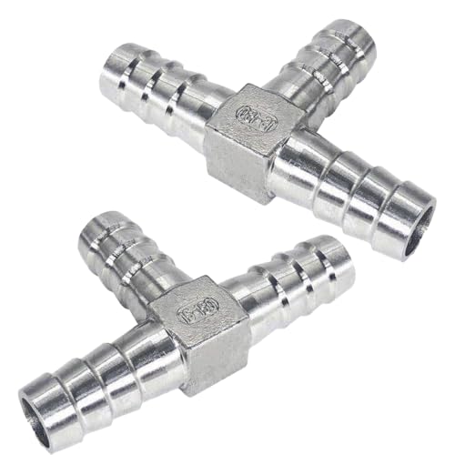 Conector de manguera de acero inoxidable de 12 mm, en forma de T, junta divisora de 3 vías para combustible, gas, agua, aire (paquete de 2)