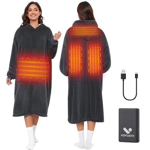 VOFUOTI MAX Wearable Heated Blanket, Cordless Electric Heating Blanket Hoodie with 16000mAh Battery, Oversized Sweatshirt Throw Blanket Shawl with Sleeves