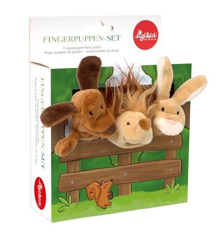 sigikid 43015 Fingerpuppenset Garten My Little Theatre Igel, Hund, Hase mit Schmuckkarton, für Mädchen und Jungen, empfohlen 6 Monaten