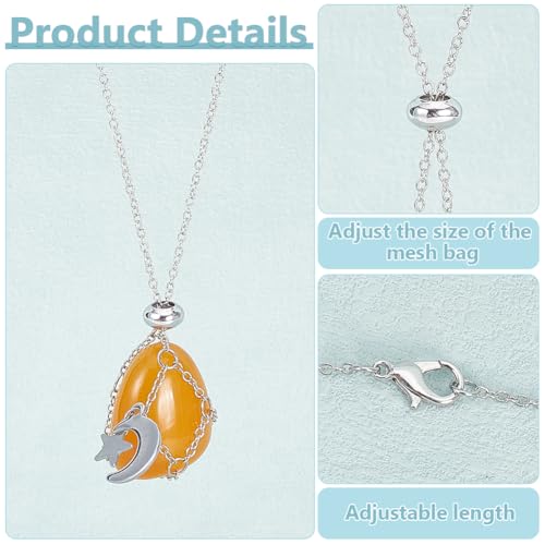 PH PandaHall 3 Sizes 6pcs Crystal Holder Necklace Gemstone Cage Mesh Pendant Empty Stone Holder Replacement Handmade Necklace Cord Pendant with Adjustable Length for Jewelry DIY Women4