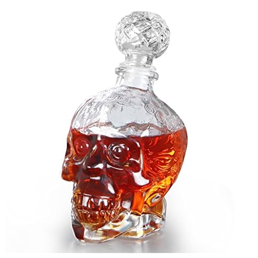 MDLUU Glass Wine Decanter, Skull Decanter Bottle, Liquor Decanter with Airtight Stopper, Wiskey Vodka Beer Decanter for Gift, Home, Bar, Party Decor, 25oz/750ml