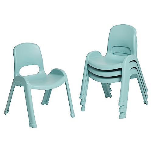 Image of ECR4Kids Plastic Stackable SitRight Chair, 11in, Classroom Furniture, Seafoam, 4-Pack