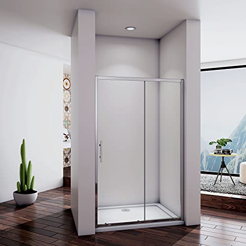 Acezanble Porte de douche coulissante 100x190cm en niche, 5mm verre transparent sécurit répondant à la norme EN 12150