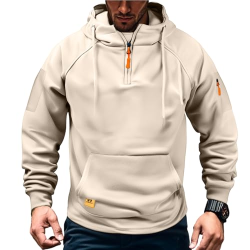 Hoodies for Men Quarter Zip Fleece Pullover Tops Oversized Hooded Sweatshirt with Drawstring Long Sleeve Sweat Shirts