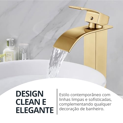 HOLTTER Torneira de Banheiro Bica Alta Elegante Moderna Monocomando Com Misturador Quente e Frio Lav