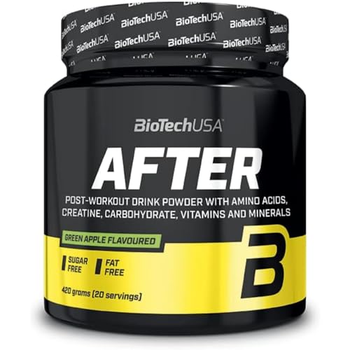 BioTechUSA After | Boisson en poudre aromatisée pour post-entraînement | avec acides aminés, créatine, vitamines et minéraux | sans sucre | 420 g | Pomme verte