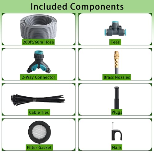 200FT 1/4" Quick-Connect Drip Irrigation System Kit, Automatic Garden Watering System with 32 Pcs Adjustable Spray Nozzles for Garden, Greenhouse, Yard, Lawn — view 2